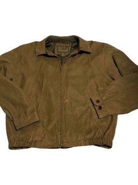 Vintage Rainforest Brown Bomber Jacket Men's XL Zip up Faux Suede